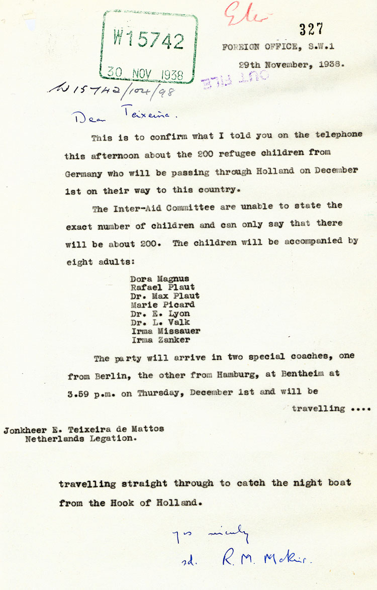 Kindertransport-announcement Kindertransport Dokument